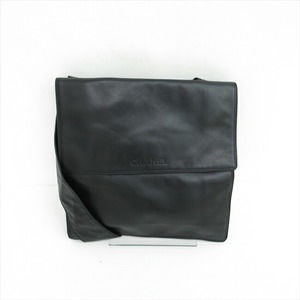 CHANEL Flat Long Shoulder Bag Black Lamb Leather